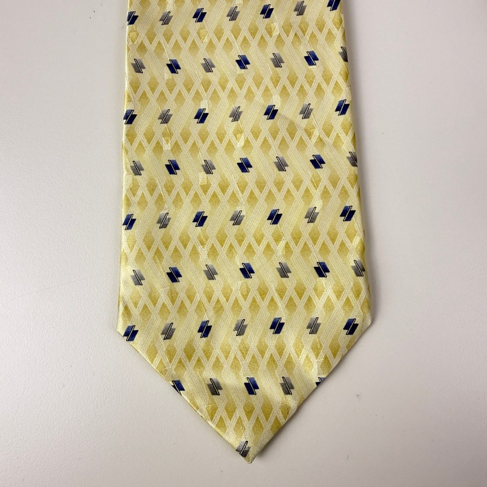 Pierre Cardin Mens Yellow Blue Patterned Satin Silk Necktie Business Casual